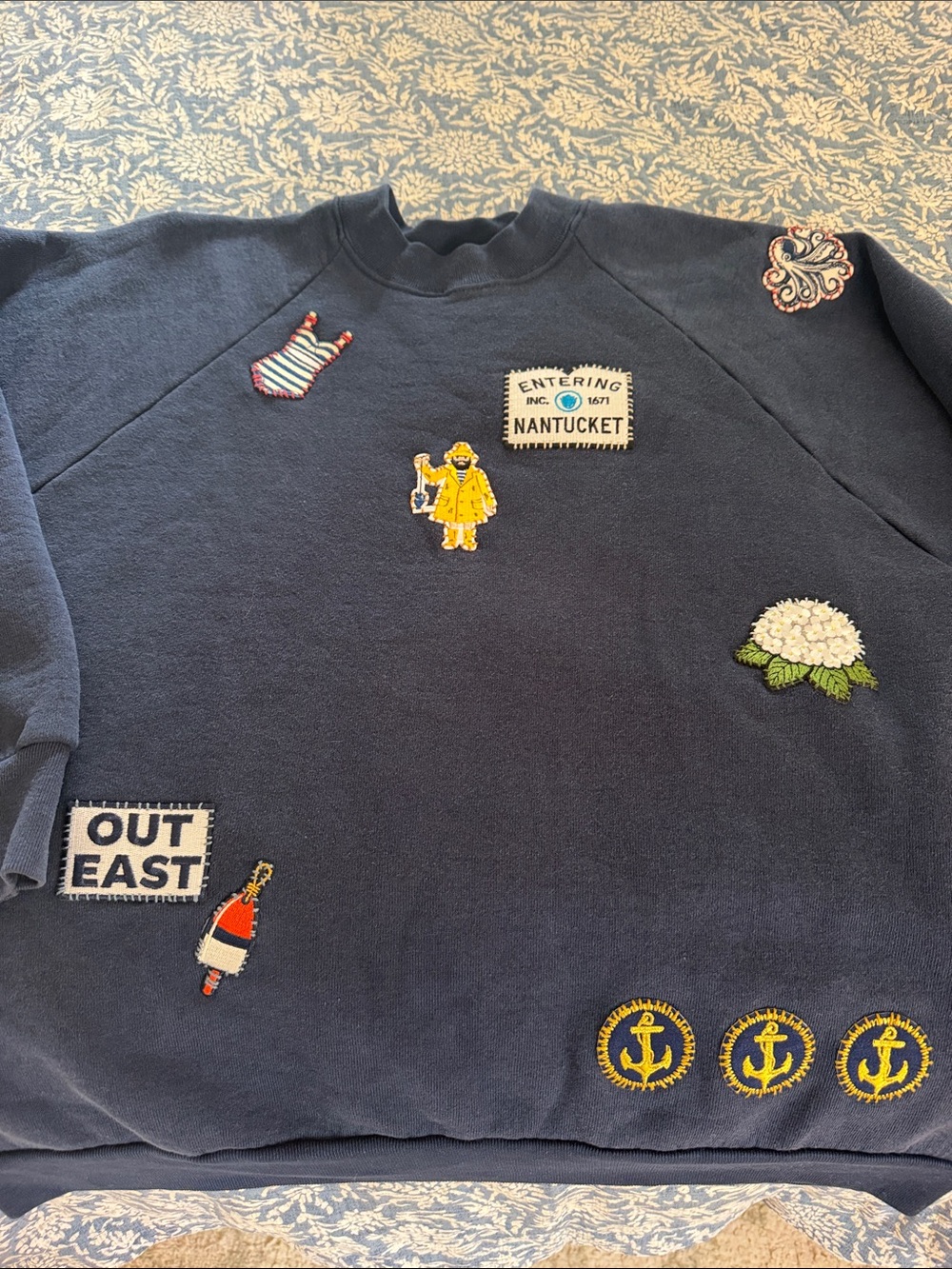 Nantucket Patch Navy vintage Sweatshirt with Nautical Embellishments